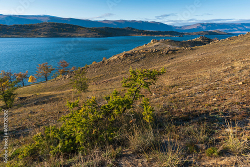 View of Small Sea Strait on Lake Baikal on autumn day, Joy Bay