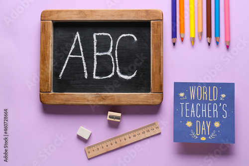Chalkboard, school supplies...