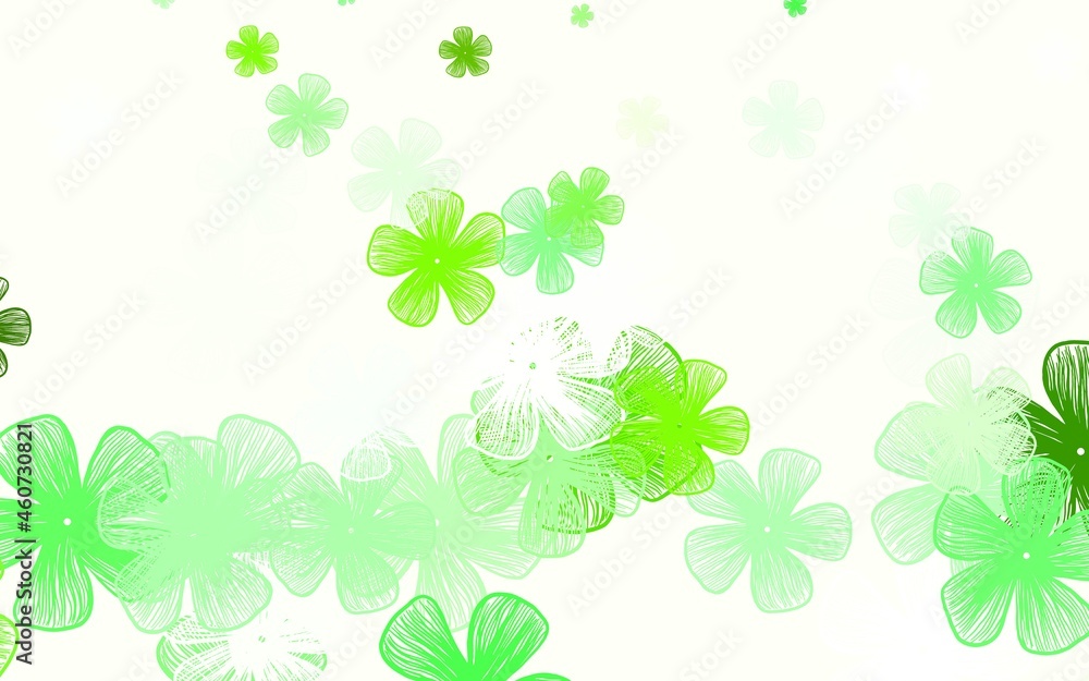 Fototapeta Light Green vector doodle backdrop with flowers.
