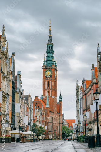 View at main city hall at Long Lane street in the old city center of Gdansk, Poland.