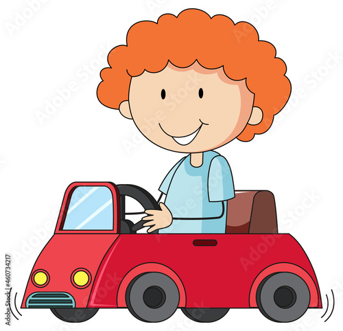 A boy in a car toy cartoon character isolated