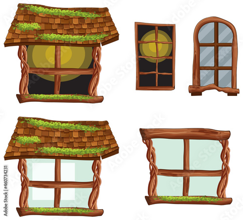 Wooden hut parts on white background
