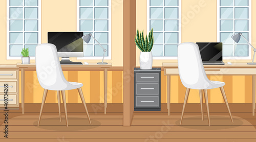 Office scene with computer on the table