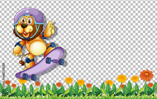 Lion playing skateboard on transparent background