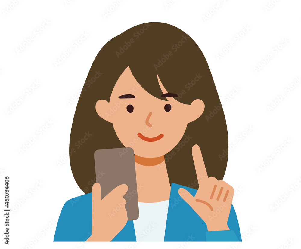 BusinessWoman cartoon character. People face profiles avatars and icons. Close up image of Woman using smartphone. BusinessWoman cartoon character. People face profiles avatars and icons. Close up image of Woman using smartphone.