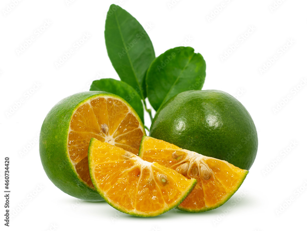 Calamansi or Green orange fruits isolated on white background Stock ...