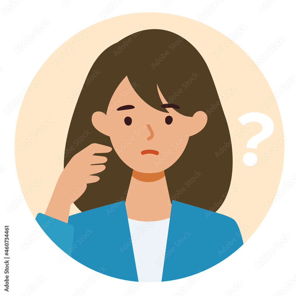 BusinessWoman cartoon character. People face profiles avatars and icons. Close up image of asking Woman. BusinessWoman cartoon character. People face profiles avatars and icons. Close up image of asking Woman.