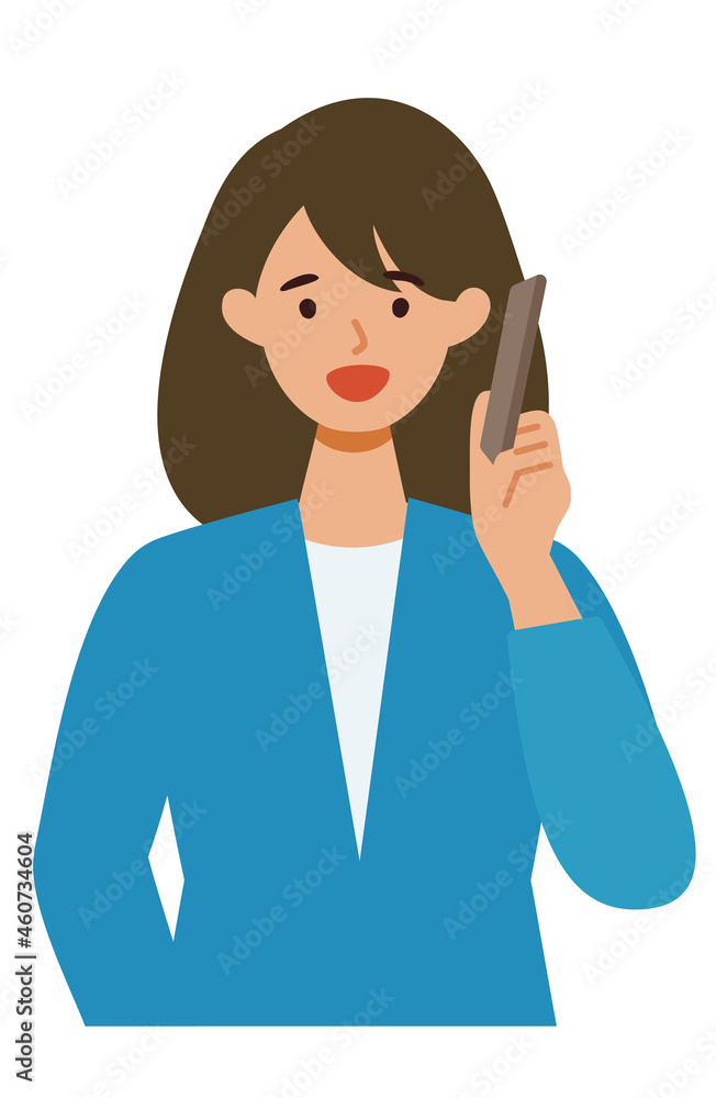 BusinessWoman cartoon character. People face profiles avatars and icons. Close up image of Woman using smartphone. BusinessWoman cartoon character. People face profiles avatars and icons. Close up image of Woman using smartphone.