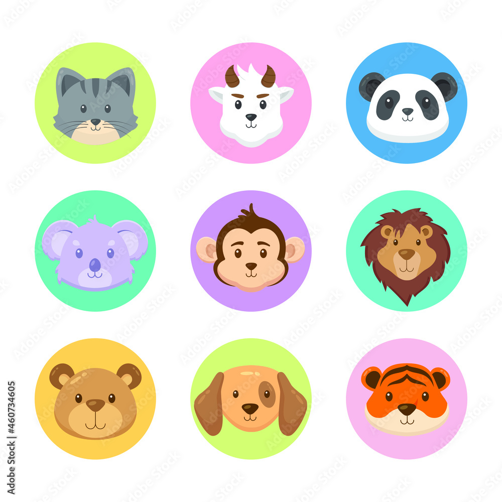 Obraz premium Flat Lovely Animal Avatar Collection
