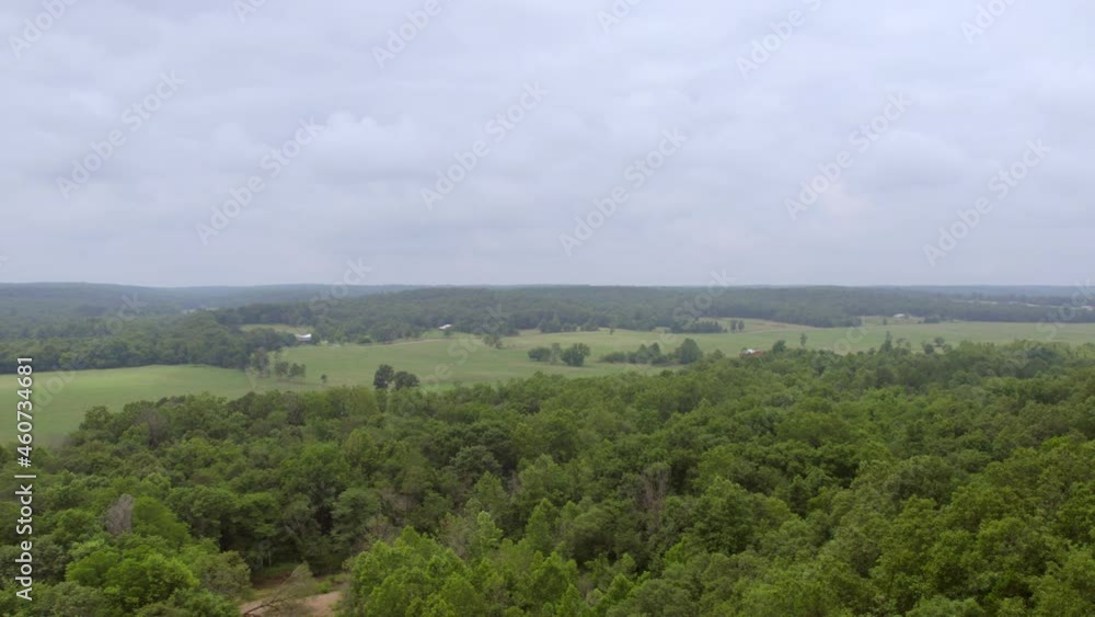 Aerial with pull back and pan of beautiful Missouri landscape on a pretty summer day. Aerial with pull back and pan of beautiful Missouri landscape on a pretty summer day.