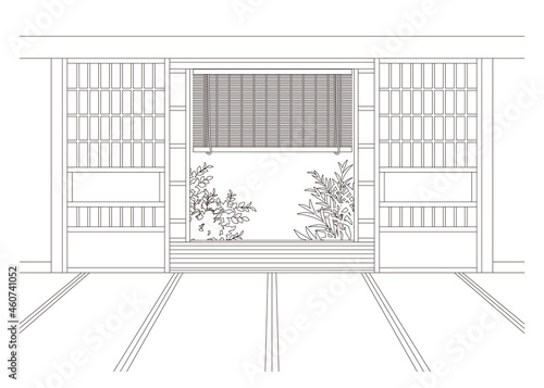 和室の線画ベクターイラスト