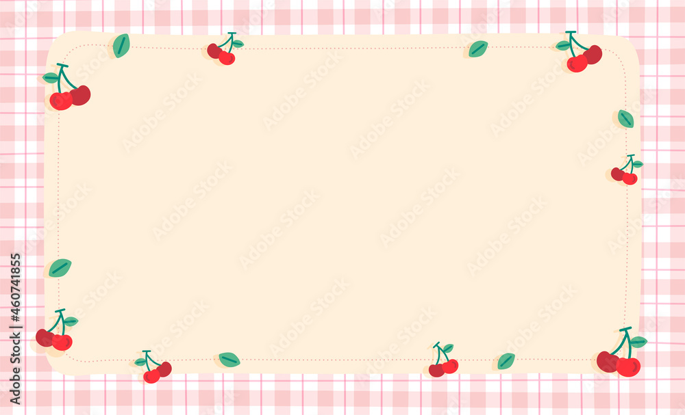Cute Ornament Element Cherry Pastel Pink Gingham Pattern Paper Background Frame Border. Blank note Vector Illustration. Editable Stroke. Cute Ornament Element Cherry Pastel Pink Gingham Pattern Paper Background Frame Border. Blank note Vector Illustration. Editable Stroke.