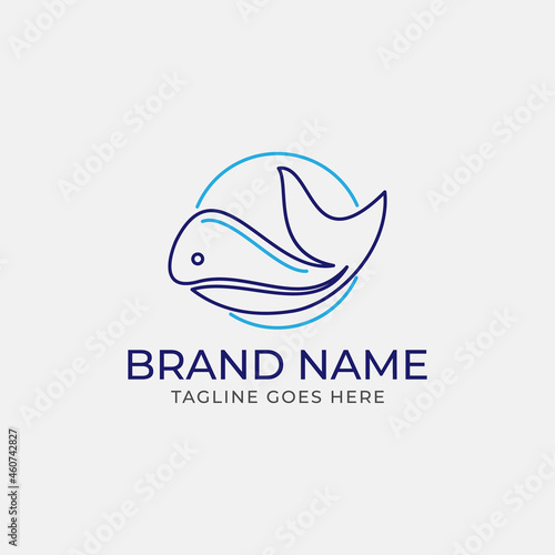 Simple whale logo template design with monoline style. Eps10.