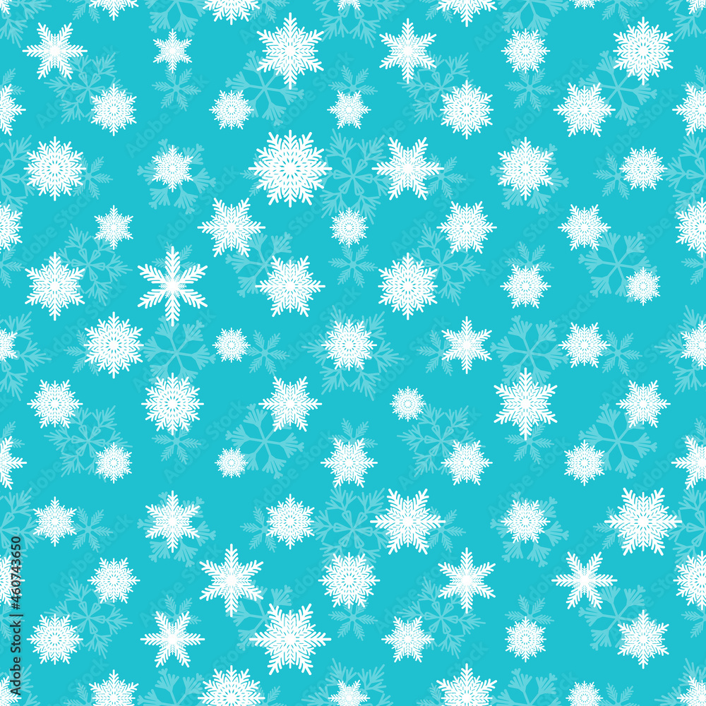 Winter seamless pattern with white snowflakes on blue background. Vector illustration for fabric, textile wallpaper, posters, gift wrapping paper. Christmas vector illustration. Falling snow Winter seamless pattern with white snowflakes on blue background. Vector illustration for fabric, textile wallpaper, posters, gift wrapping paper. Christmas vector illustration. Falling snow
