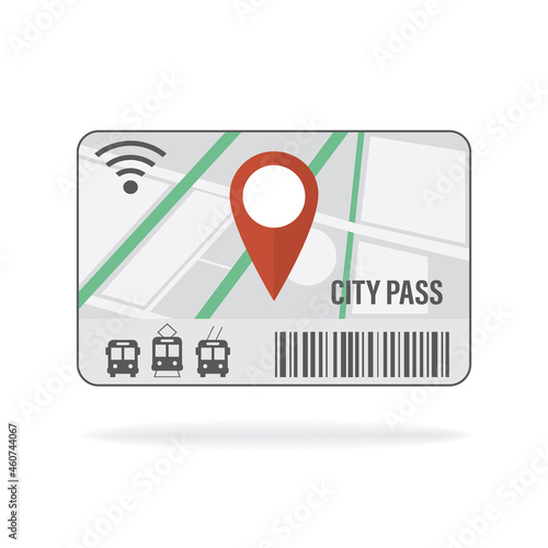 City pass, transport card. Contactless payment of public transport fares. Tourist ticket. Plastic or paper card isolated on white background.