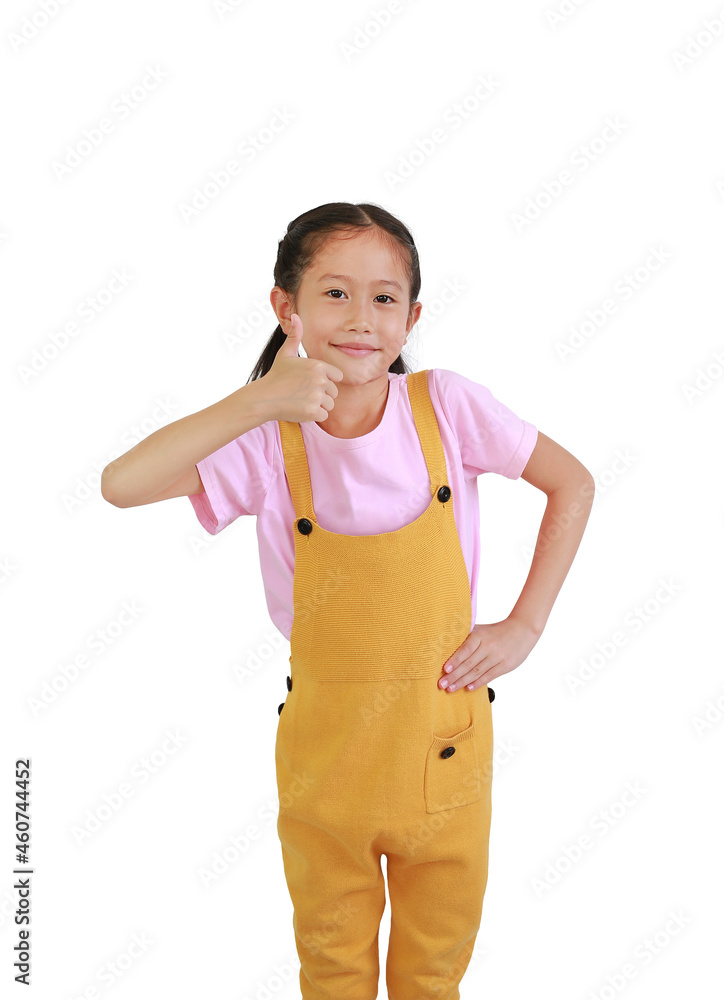 Portrait of Asian child showing thumb up isolated on white background Portrait of Asian child showing thumb up isolated on white background