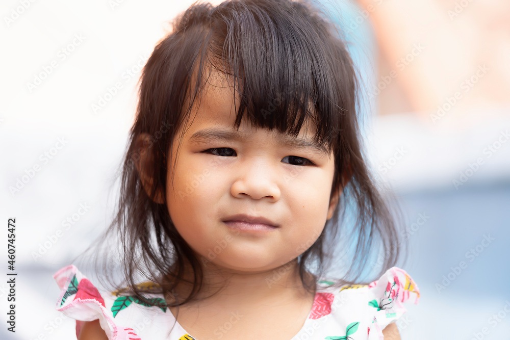 A headshot portrait of a cheerful baby Asian woman, a cute toddler little girl with adorable bangs hair, a child wearing a white sweater smiling and don't looking to the camera. A headshot portrait of a cheerful baby Asian woman, a cute toddler little girl with adorable bangs hair, a child wearing a white sweater smiling and don't looking to the camera.