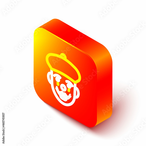 Isometric line French mime icon isolated on white background. Orange square button. Vector