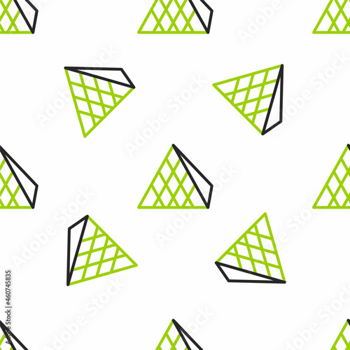 Line Louvre glass pyramid icon isolated seamless pattern on white background. Louvre museum. Vector