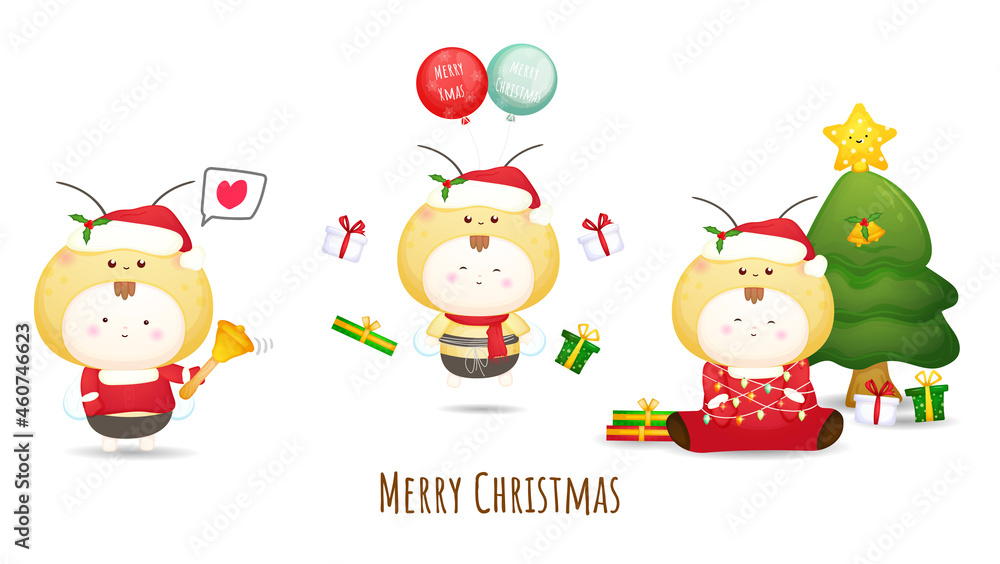 Cute baby in costume for merry christmas illustration Premium Vector