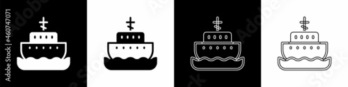 Set Ark of noah icon isolated on black and white background. Wood big high cargo. Vector