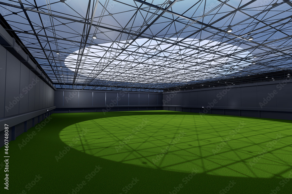 Fototapeta premium Empty hall exhibition centre. The backdrop for exhibition stands, booth elements.Conversation centre for the conference.Big Arena for entertainment,concert, event. Indoor stadium for sports.3d render.