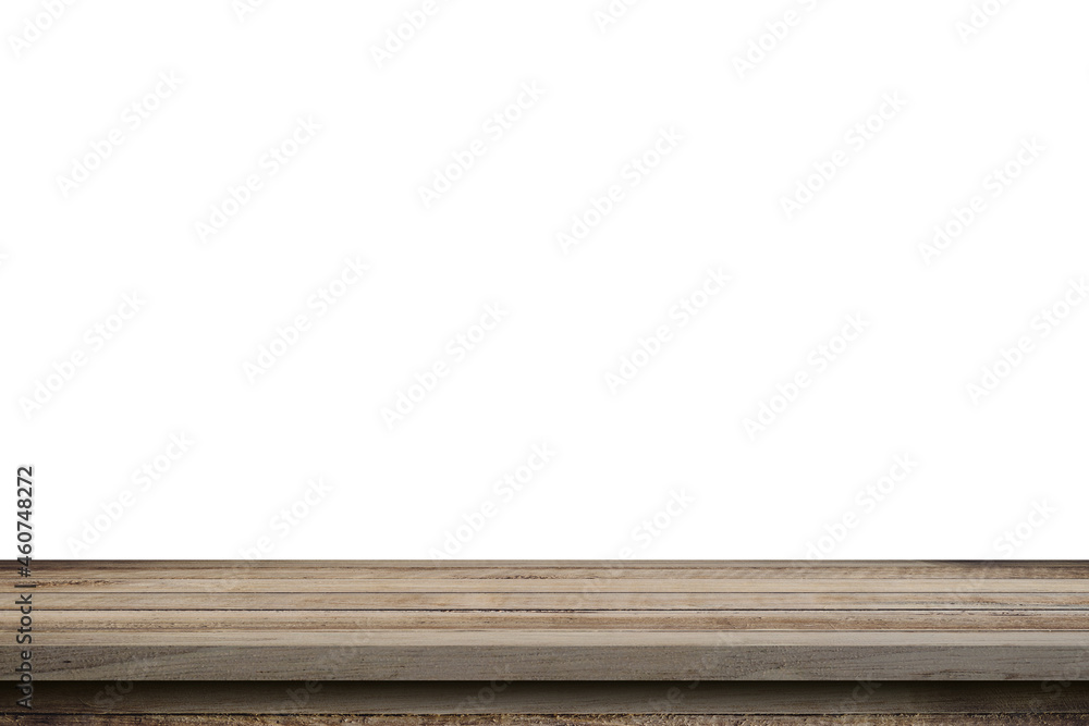 Empty wood table on isolate white background and display montage with copy space for product. Empty wood table on isolate white background and display montage with copy space for product.