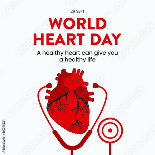 World heart day social media banner vector. Stethoscope and heart vector