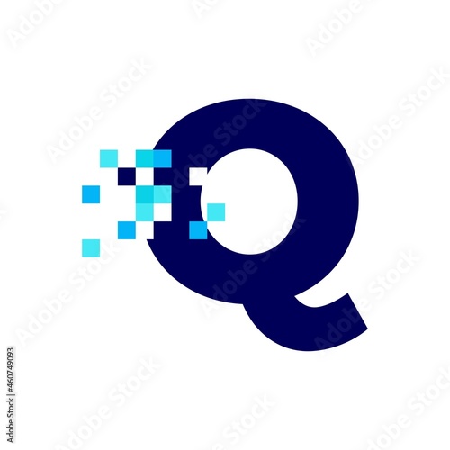 q letter pixel mark digital 8 bit logo vector icon illustration