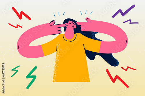 Headache, stress and pain concept.