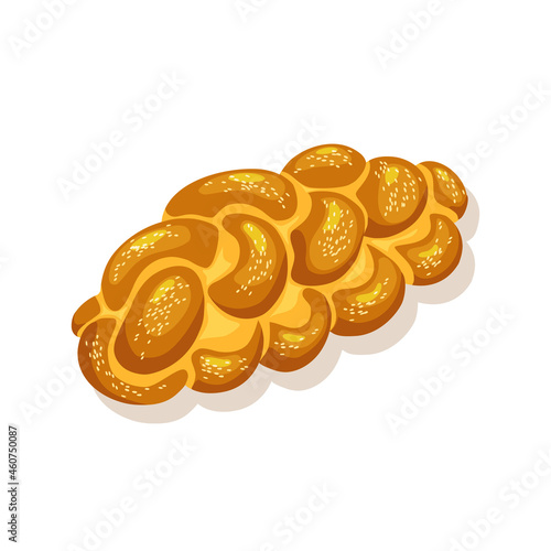 Holiday Jewish braided loaf of challah on a white isolated background. Saturday bread. Vector illustration