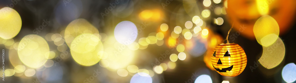 Halloween - Jack O' Lanterns. The concept of light on the night Halloween.Round lamp shape of pumpkin used to decorate with bokeh. Halloween - Jack O' Lanterns. The concept of light on the night Halloween.Round lamp shape of pumpkin used to decorate with bokeh.