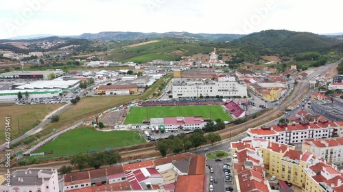 Estadio Manuel Marques - Manuel Marques Stadium In Torres Vedras, Portugal. - aerial approach, descend photo