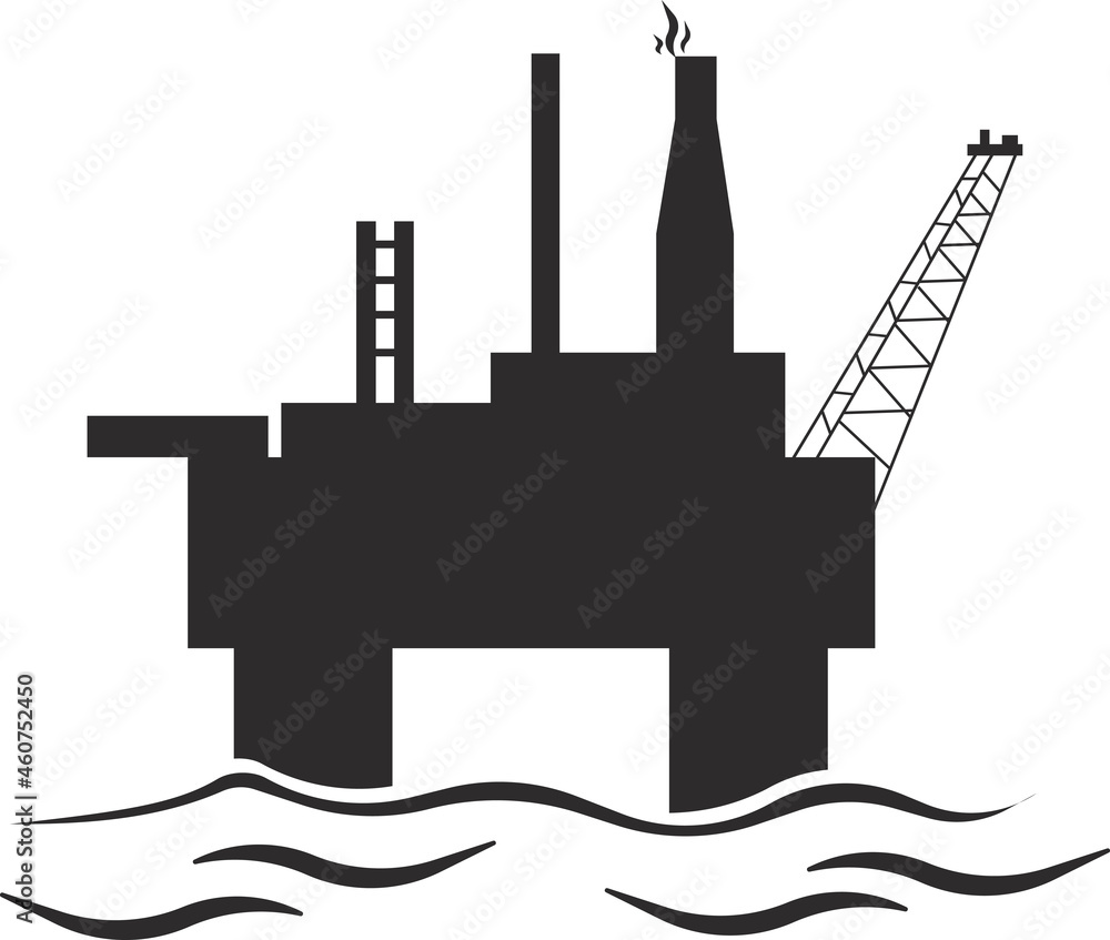 Oil platform. Silhouette of an oil drilling rig.