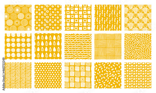 手描き　北欧風アブストラクトオブジェクトのシームレスパターンセット