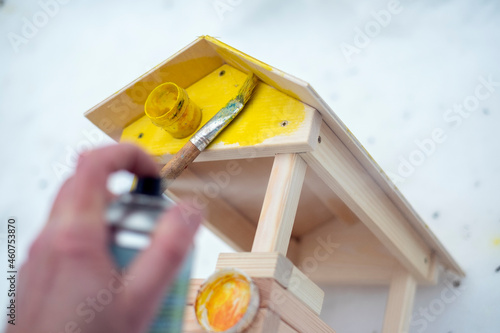 DIY wooden bird feeder photo