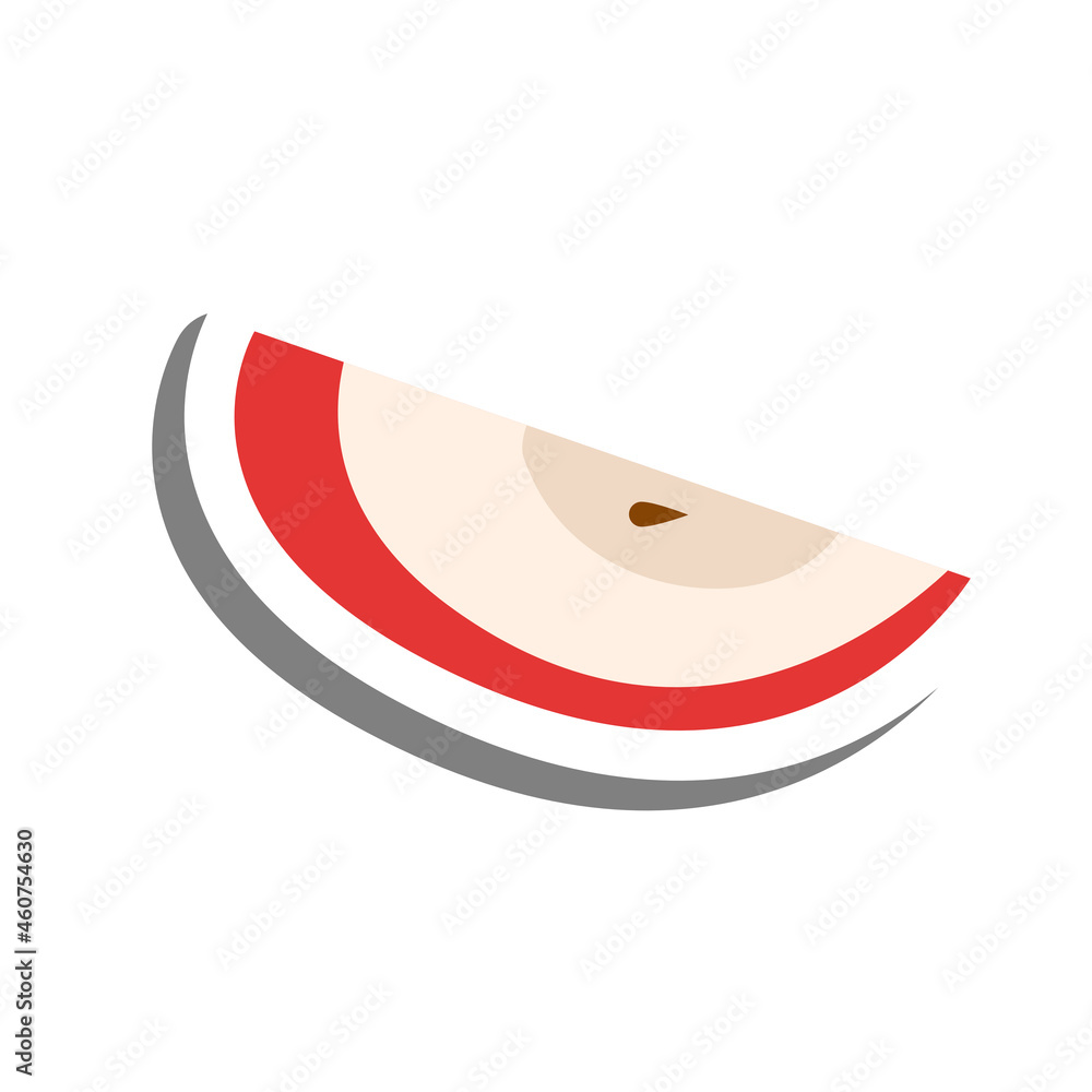 Red apple slices white silhouette and gray shadow. Flat style for decorated and any design. Vector illustration about fruit. Red apple slices white silhouette and gray shadow. Flat style for decorated and any design. Vector illustration about fruit.