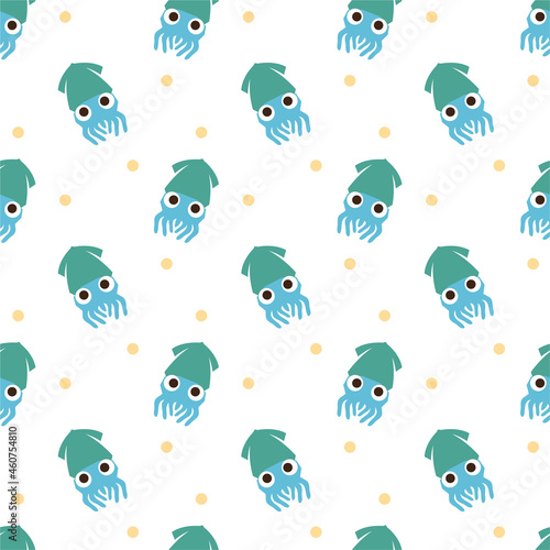 Seamless pattern Squid on white background. vector illustration.