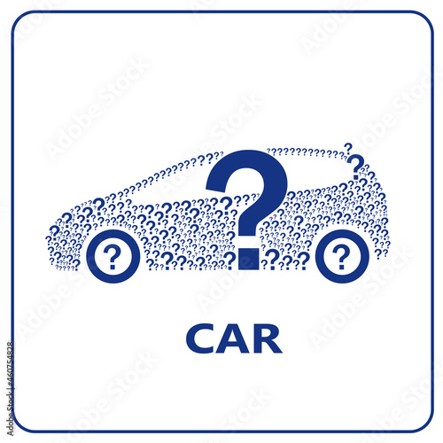 car icon built with question mark on white Background.