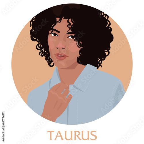 Illustration of Taurus astrological sign as a handsome guy. Zodiac  illustration isolated on white. Future telling, horoscope, alchemy, spirituality, occultism, fashion.