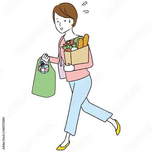 手書き線画カラーイラスト　保護者　会社帰りに買い物