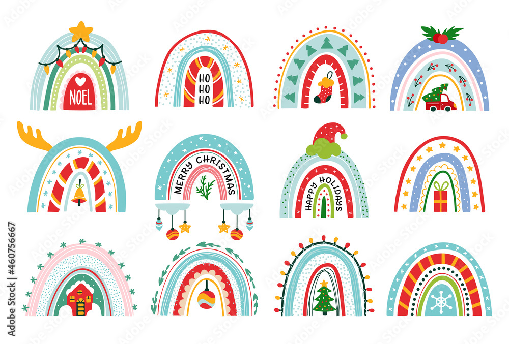Christmas rainbow vector set xmas Winter pattern Christmas rainbow vector set xmas Winter pattern