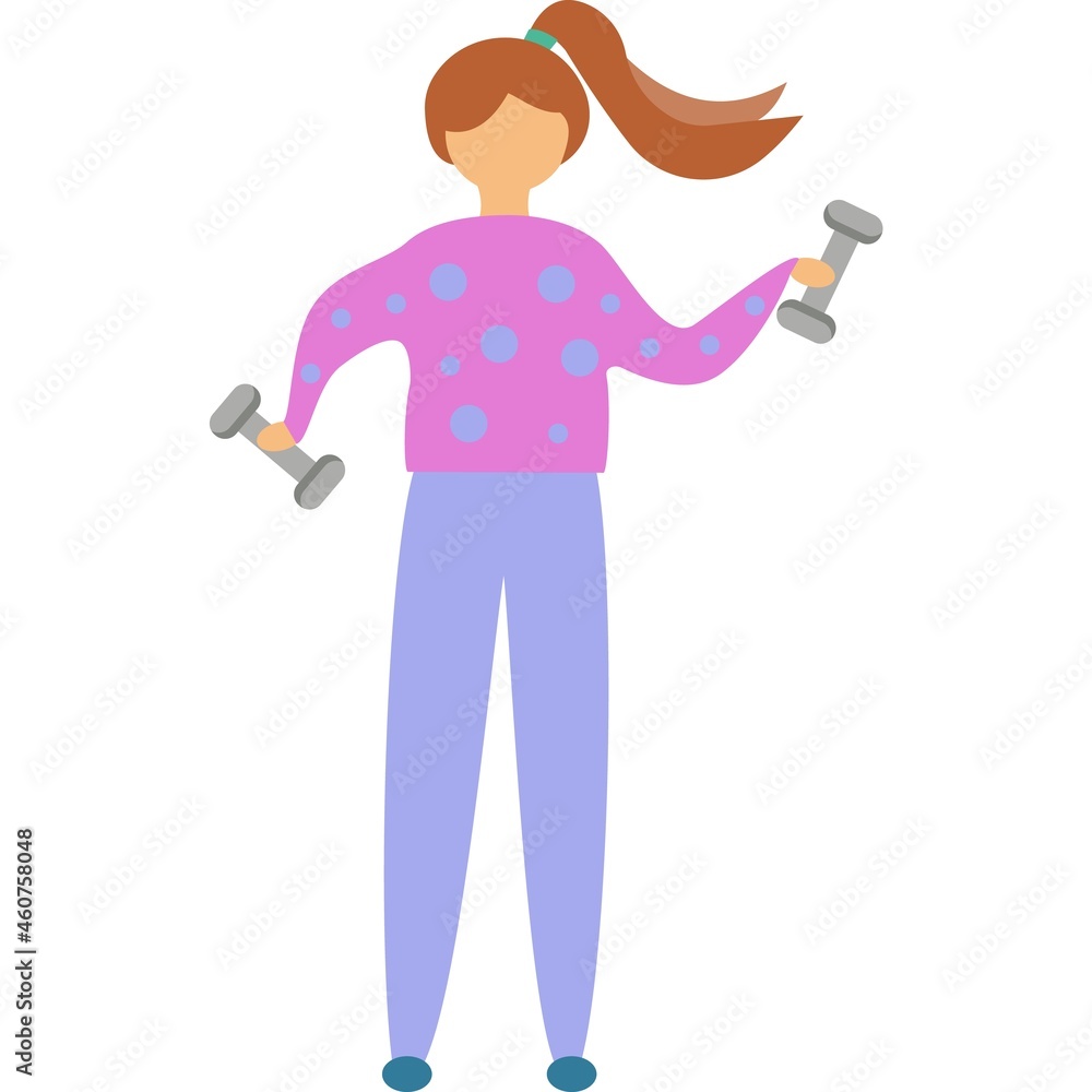 Woman with dumbbells vector icon isolated on white Woman with dumbbells vector icon isolated on white