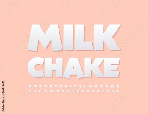 Vector stylish Sign Milk Chake. Modern White Font. Artistic Alphabet Letters and Numbers photo