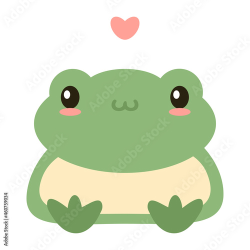 Green cute frog hand draw vector illustration. Smiling siting childish toad. Cartoon flat style.