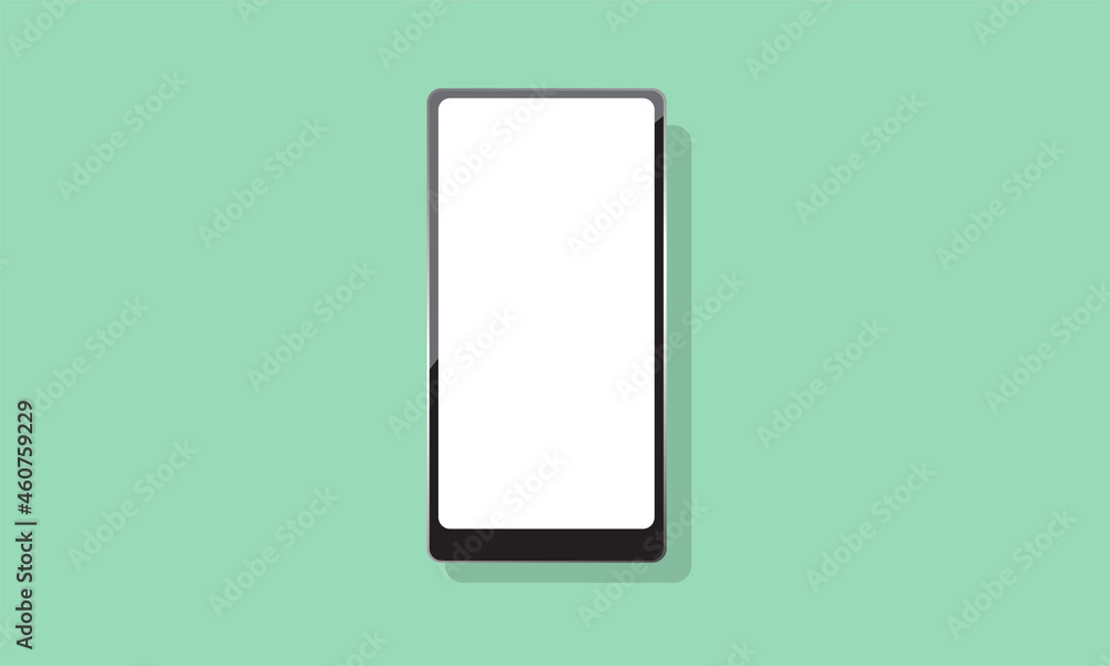 Black smartphone with blank white screen , isolated on a light green background. Black smartphone with blank white screen , isolated on a light green background.