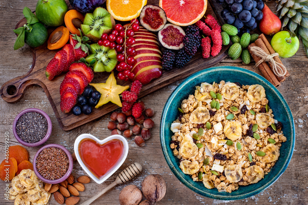 Healty breakfast with oatmeal and fresh fruits Healty breakfast with oatmeal and fresh fruits