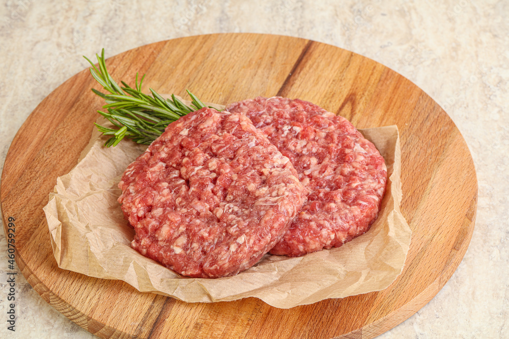 Raw beef burger cutlet for grill Raw beef burger cutlet for grill