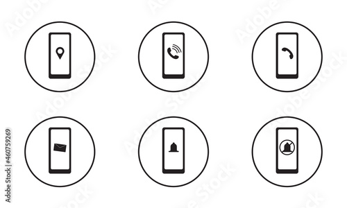 Phone icon vector. Call icon vector. Mobile device. Smartphone. Gadget. Phone icon. Contact. White-black color. Smartphone usage concept.