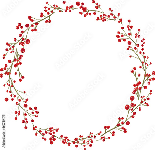 Red holly berry christmas simple minimalistic wreath decoration vector